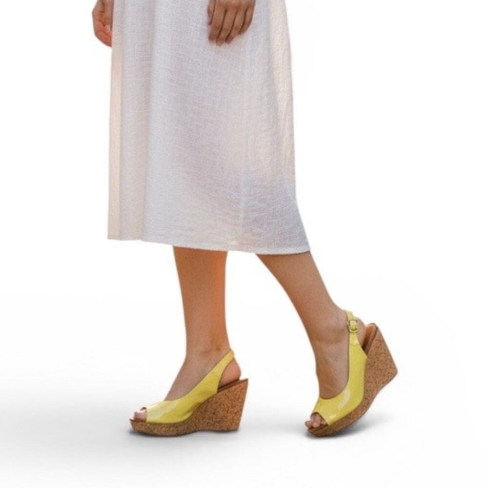 Bamboo Vesper 10 bright yellow cork wedge sandal